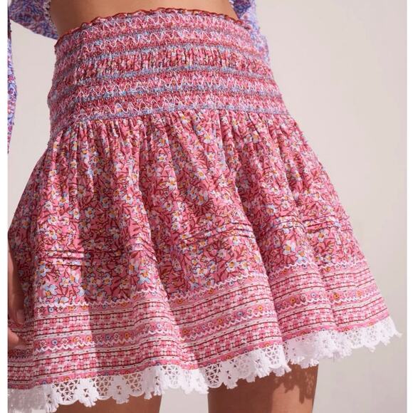 Poupette St. Barth Dresses & Skirts - NWT Poupette St. Barth Galia Skirt Pink Pacquerette Smocked Floral 100% Cotton S